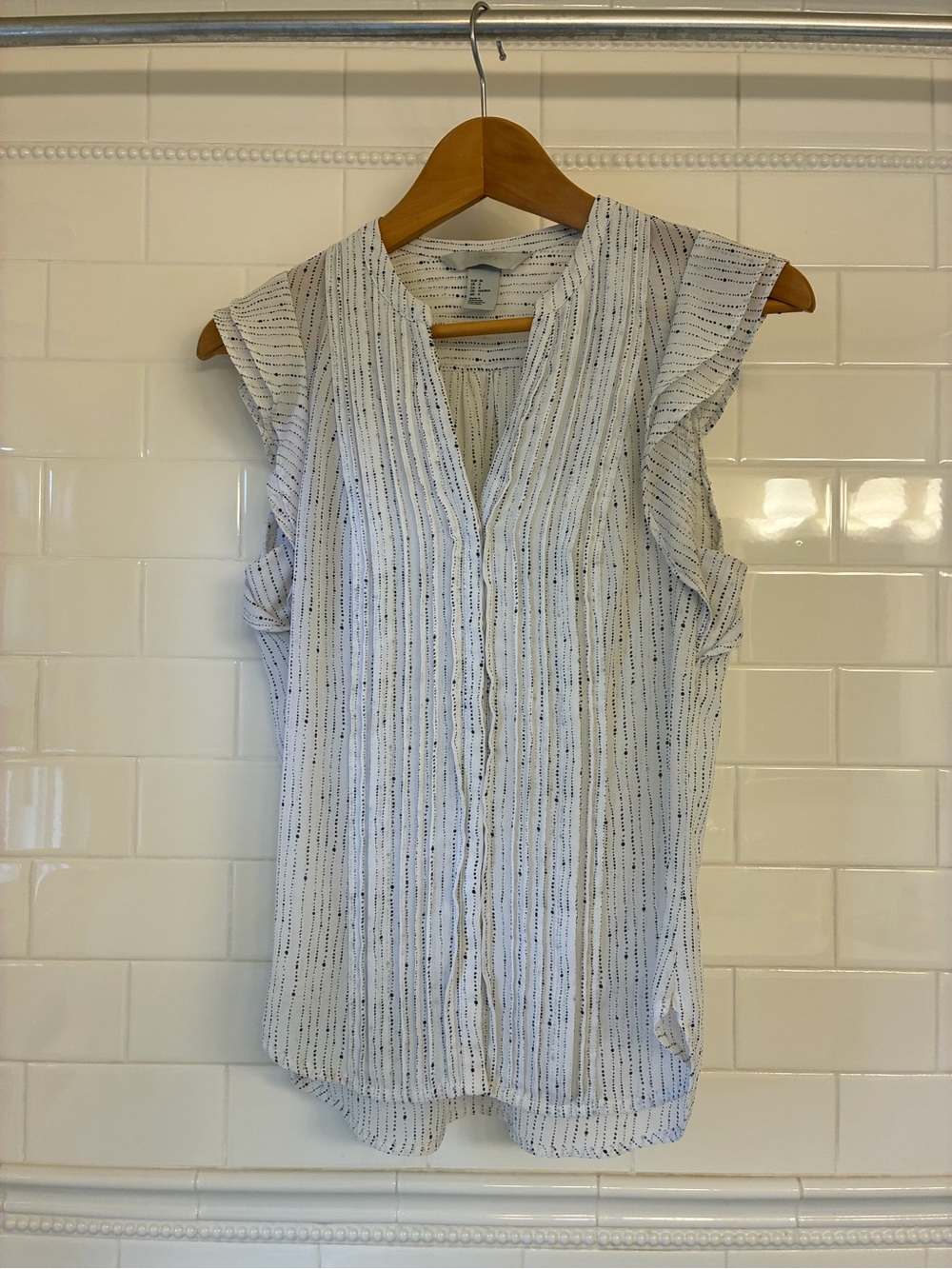 Lightweight White Striped Cap-Sleeve Button-Front Top
